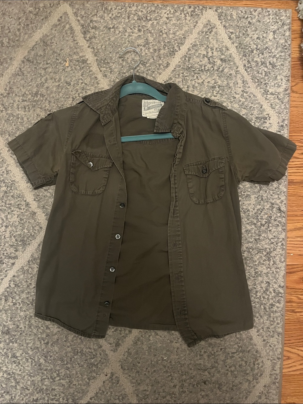 Olive Short Sleeve Button-Up Shirt